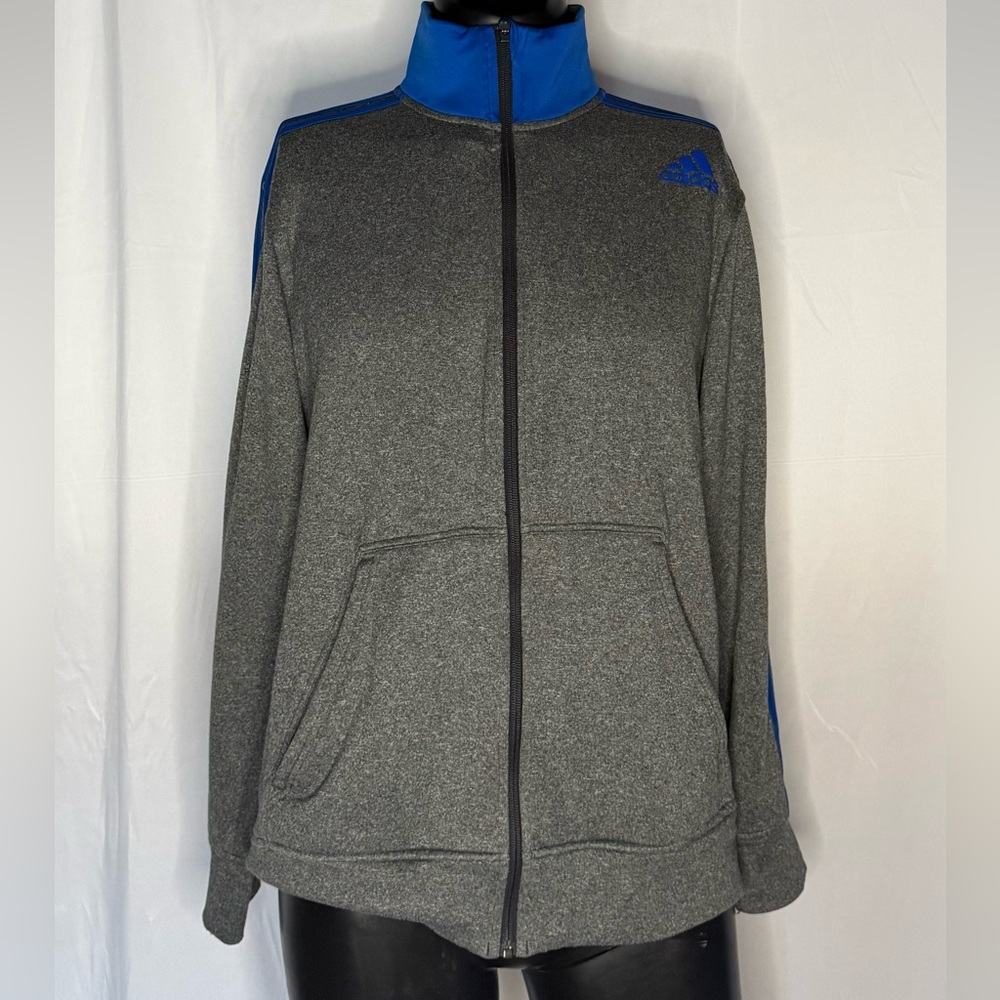 Adidas Ultimate Fleece Track Jacket Climawarm Grey & Blue Mens Size Large